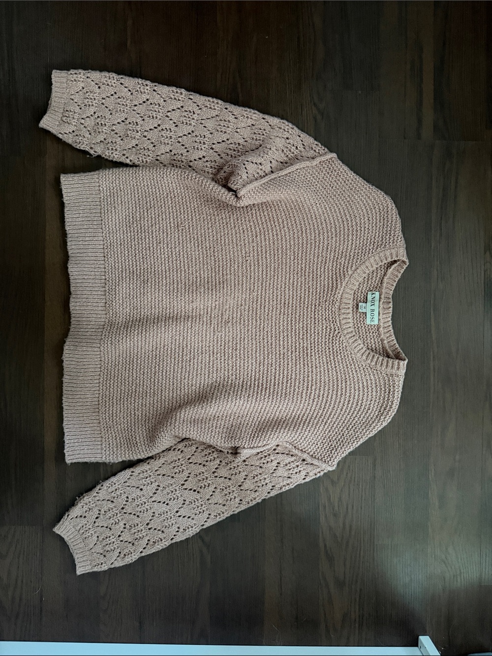 Knox Rose Dusty Rose Crewneck Openwork Sleeve Sweater